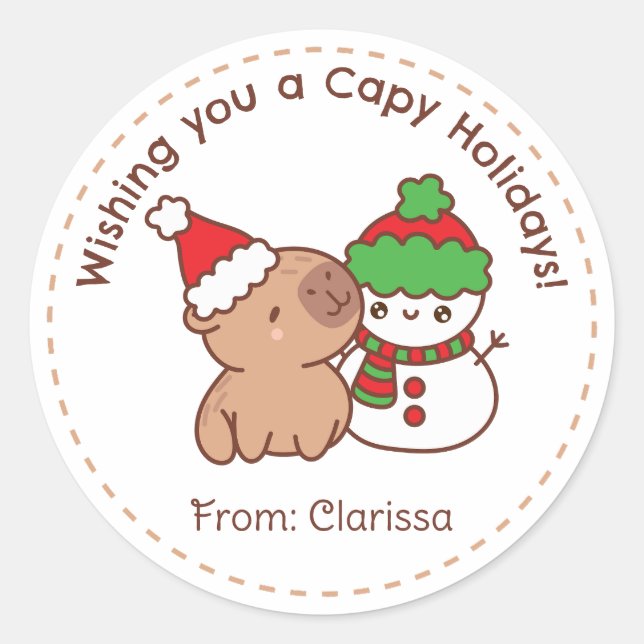 Stickers de Noël amusants - Capybara & Snowman (Devant)