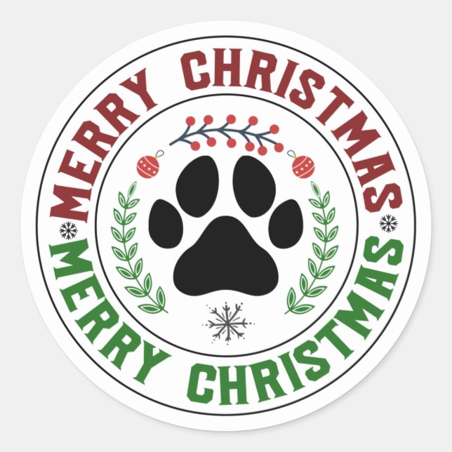 Stickers de Noël de chien Paw Joyeux (Devant)