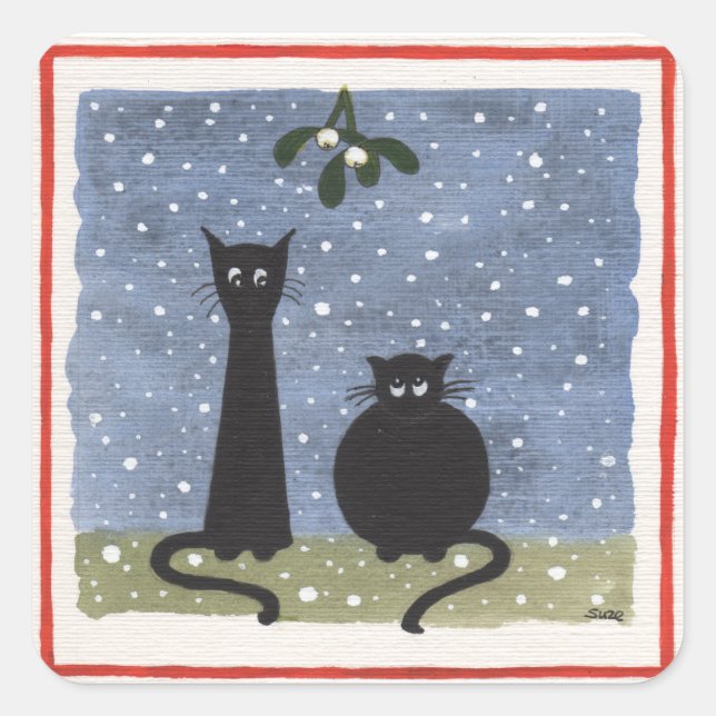 stickers de Noël de deux chats noirs (Devant)