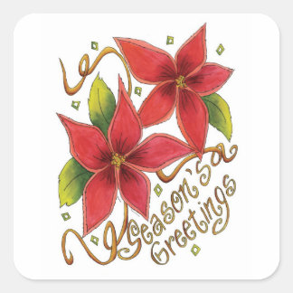 Stickers de Noël Joyeuses Fêtes Poinsettias
