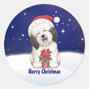 Stickers de Noël Père Noël Chien vintage et Poinse