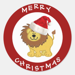 Stickers de Noël rouge du Lion mignon à Santa Hat