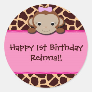 Stickers de singe de fille moderne [rose]