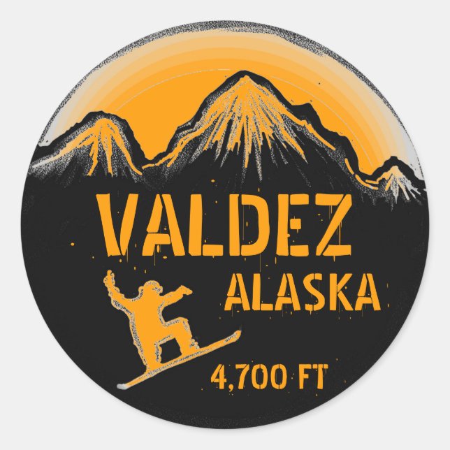 stickers de snowboard orange Valdez Alaska (Devant)