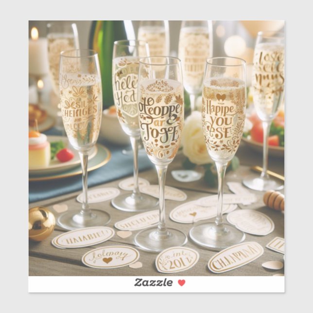 stickers de verre de champagne avec messages de fê (Feuille)