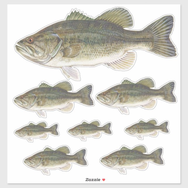 Stickers de vinyle Coupé Personnalisé Poisson Bass (Feuille)