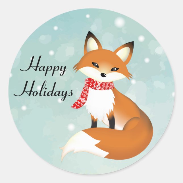 Stickers de voeux de la saison Red Scarf Fox (Devant)