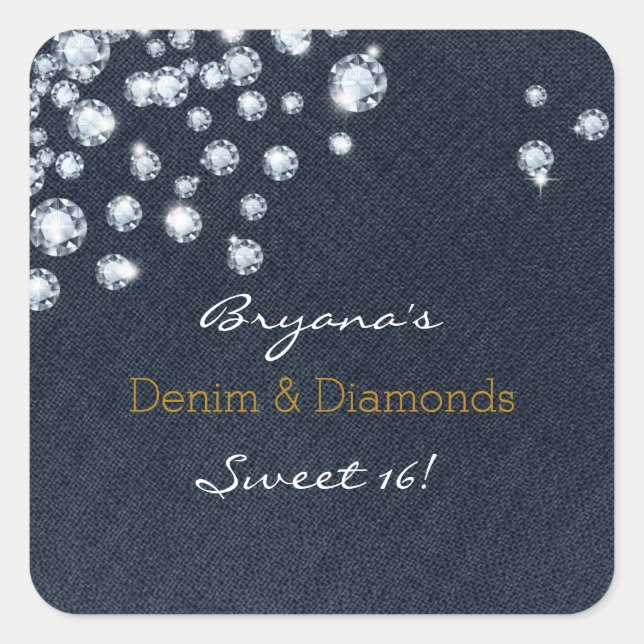 Stickers Denim & Diamonds Sweet 16 Anniversaire (Devant)