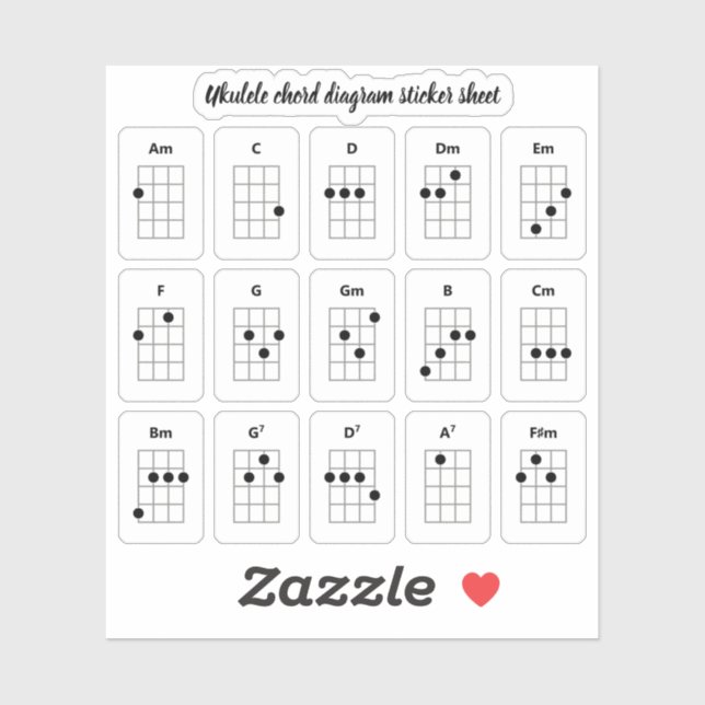 Stickers Diagramme Ukulele Chord | Seigneurs début (Feuille)