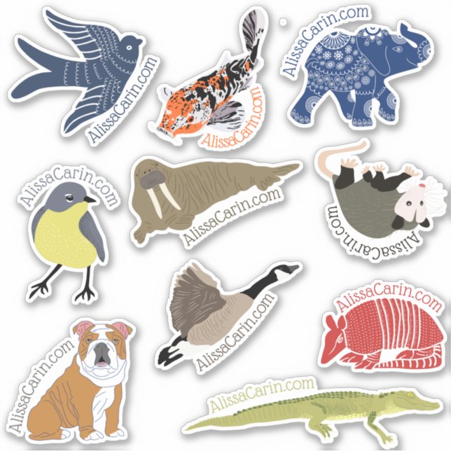 Stickers Die-Cut Personnalisés Animaux Assortis (Devant)