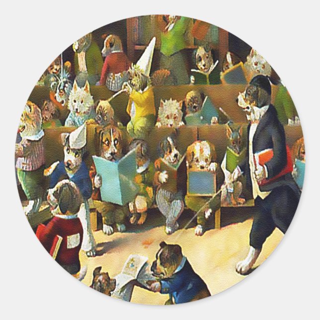 Stickers: Dog School by Louis Wain Classic Round Sticker (Front)
