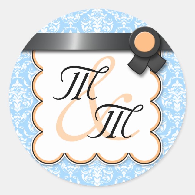 Stickers Double Monogramme Orange & Blue Damask (Devant)