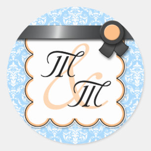 Stickers Double Monogramme Orange & Blue Damask