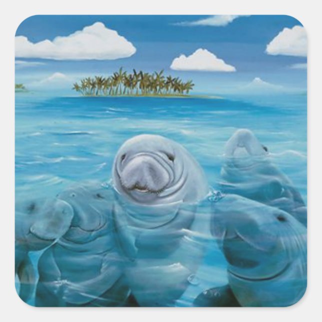 Stickers doux Manatee brillant Carré (Devant)