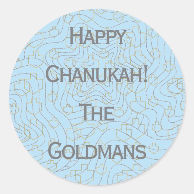 Stickers "Dreidels/Stars/Bleus" de Chanukah ronde (Devant)