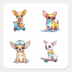 Stickers Drôle Chihuahua Cartoon Art 4 Pack