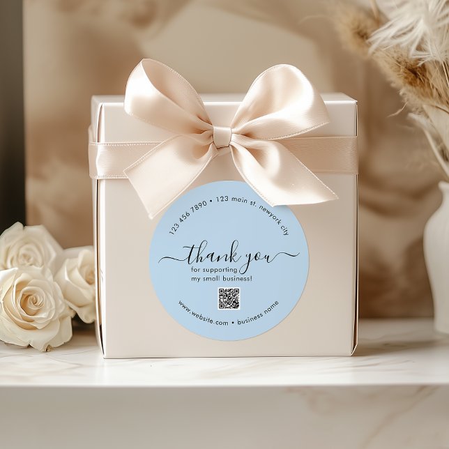 Stickers Dusty Blue Custom Merci avec code QR (Dusty Blue Custom Thank You Stickers With QR Code)