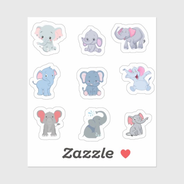 Stickers Eléphant mignons (Feuille)