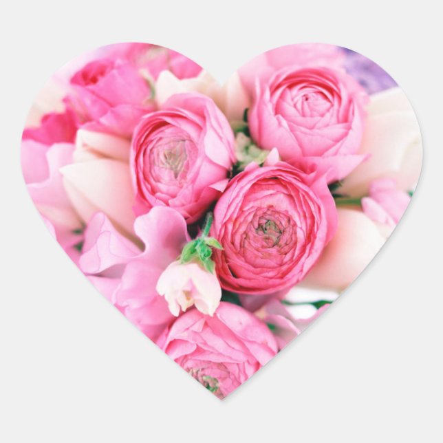 Stickers en forme de coeur de fleurs roses (Devant)