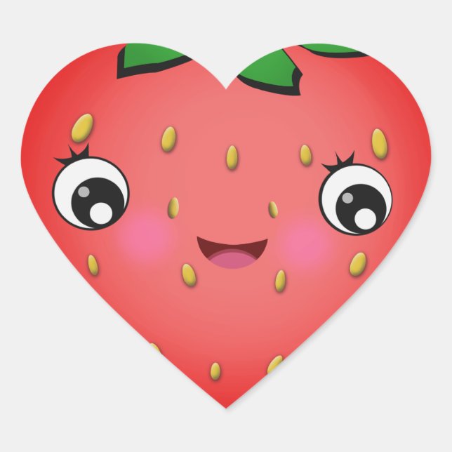 Stickers en forme de coeur de fraise Kawaii (Devant)