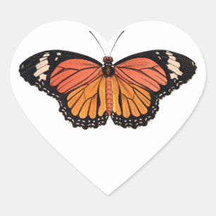 Stickers en forme de coeur de papillon orange