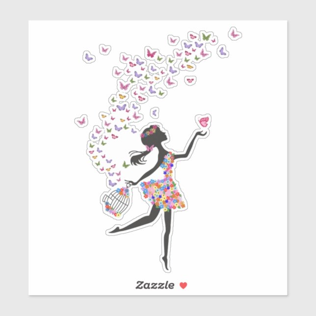 Stickers en vinyle coupé - Fille papillon (Feuille)