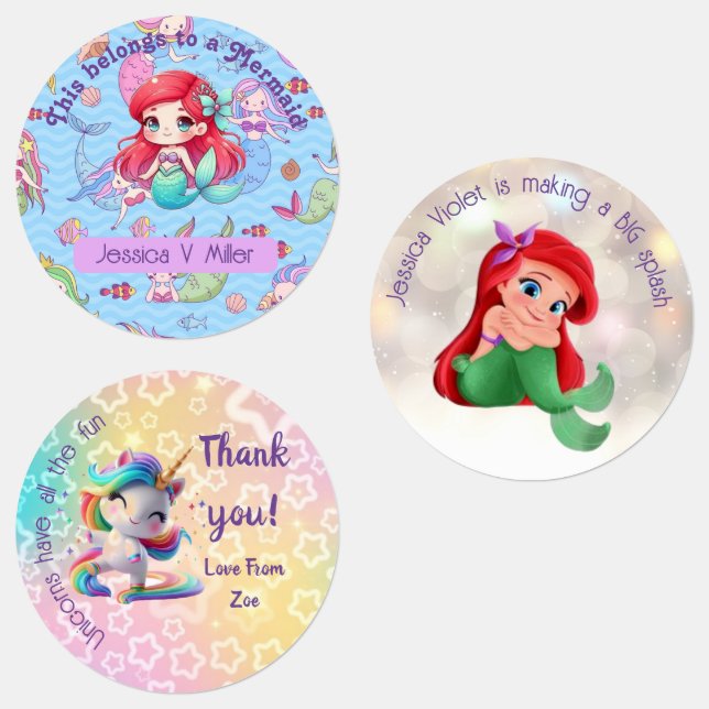 Stickers Enfants / Étiquettes - Mermaid et Unicorn (Groupe)