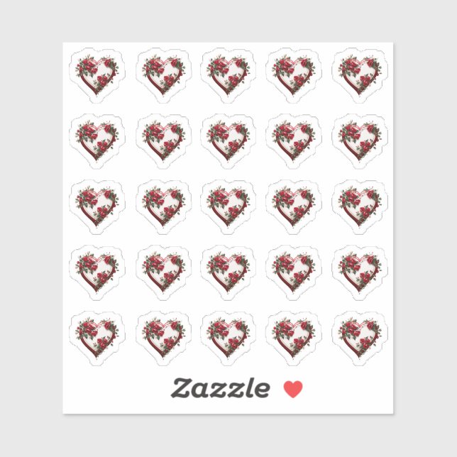 Stickers Enveloppe Mariage Floral Coeurs (Feuille)