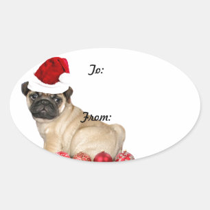 stickers étiquette cadeau de carlin de Noël