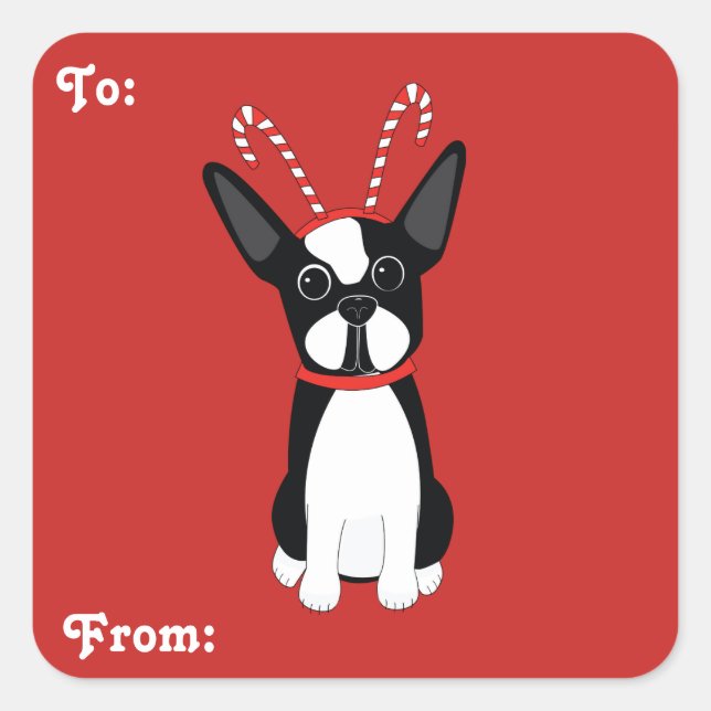 Stickers étiquette cadeau de Noël Boston Terrier (Devant)