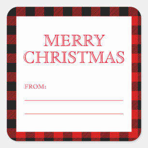 Stickers étiquette cadeau Red Black Plaid Joyeux N