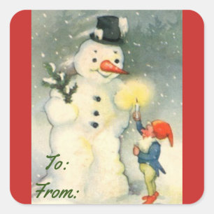 Stickers étiquette cadeau Snowman vintage