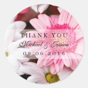Stickers Étiquette Merci rose Chrysanthemum