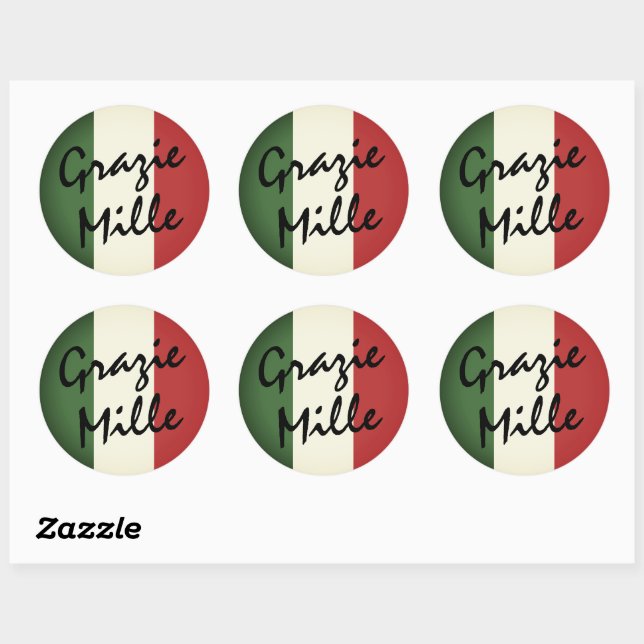 Stickers Étiquette rond italien Grazie Mille (Feuille)