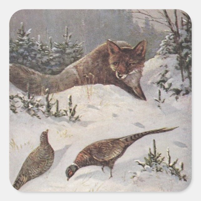 STICKERS Faune Fox chasse Oiseaux faisans neige (Devant)
