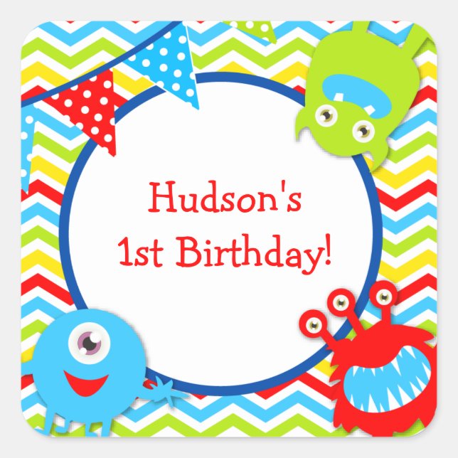 Stickers Faveur anniversaire Monster (Devant)