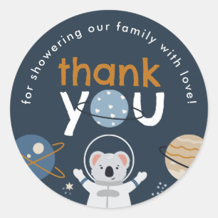Stickers faveur ronde du Baby shower spatial