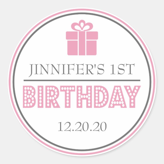 Stickers Favoris Premier Anniversaire (rose / gris (Devant)