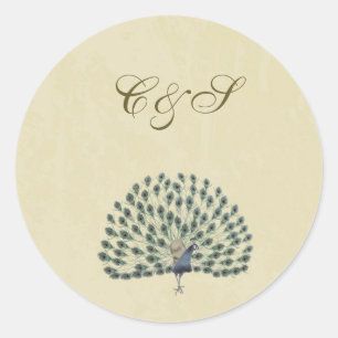 Stickers Favour Mariage Peacock vintage