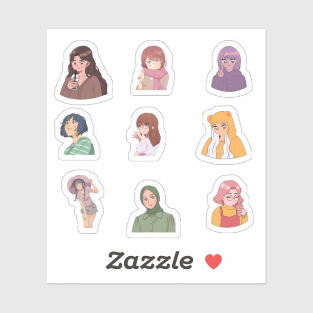 Stickers Femme Anime (Feuille)