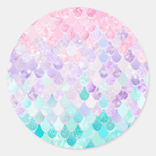 Stickers Femme Sirène, Pastel, Rose, Violet, Turqu