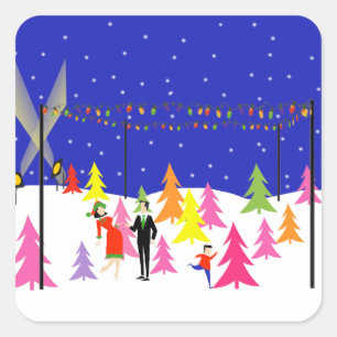 Stickers Ferme Arbre de Noël Rétro
