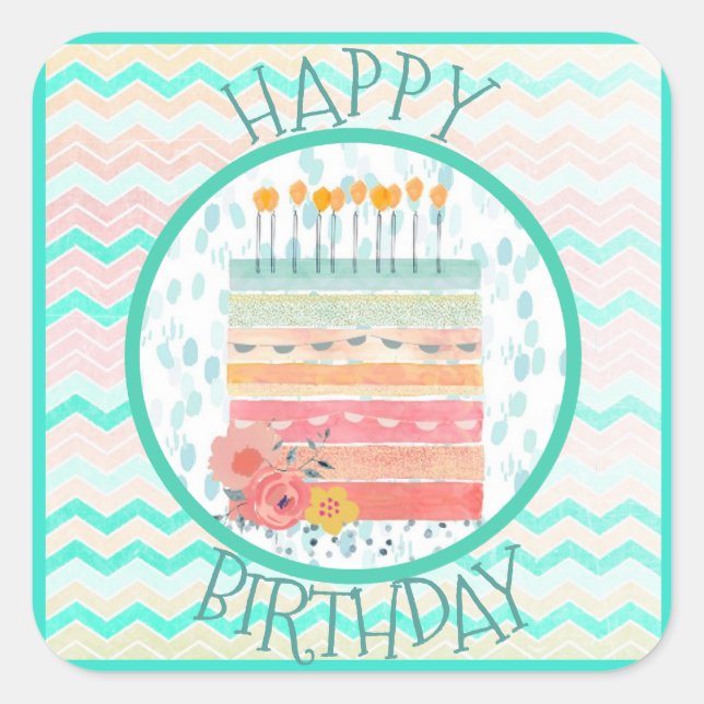 Stickers fête d'anniversaire corail et gâteau Turq (Devant)