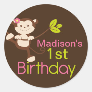 Stickers fête d'anniversaire de singe moderne mign