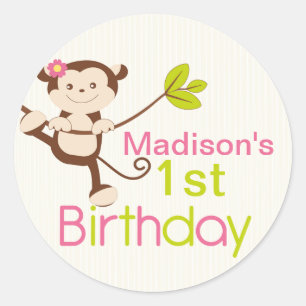 Stickers fête d'anniversaire de singe moderne mign