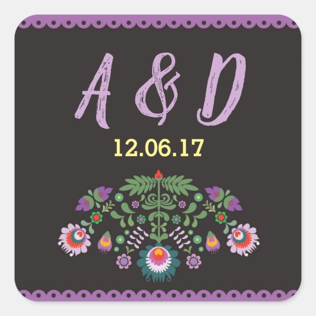 Stickers Fiesta Floral mexicain rond violet Étique (Devant)