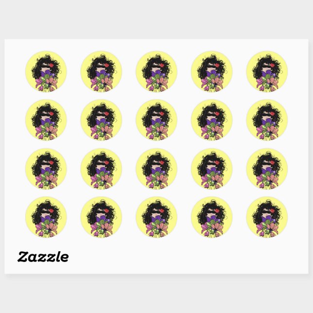Stickers fille & Fleurs (Feuille)