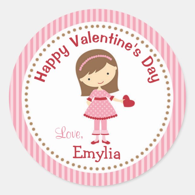 Stickers fillette Valentine (Rose) - Cheveux Brown (Devant)