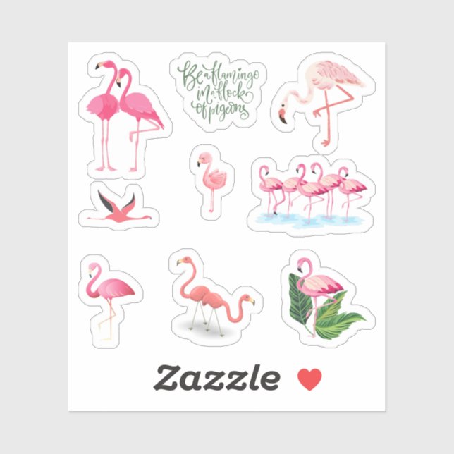Stickers Flamant rose (Feuille)