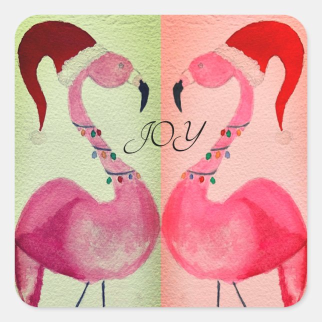 Stickers Flamant rose de Noël Joyeux (Devant)